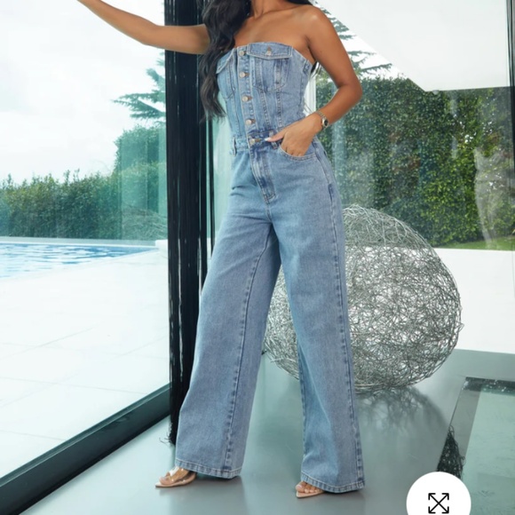 MARSTHELABEL Denim Bandeau Jumpsuit Light Wash - Picture 1 of 4